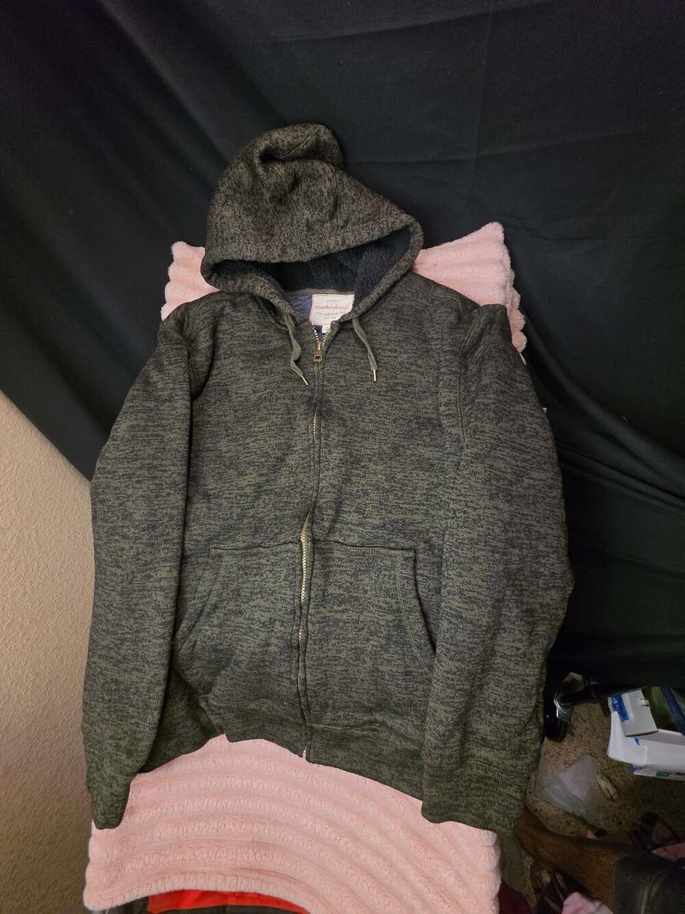Weatherproof Vintage Full Zip Fleece Hoodie Size L Green Sherpa Lined